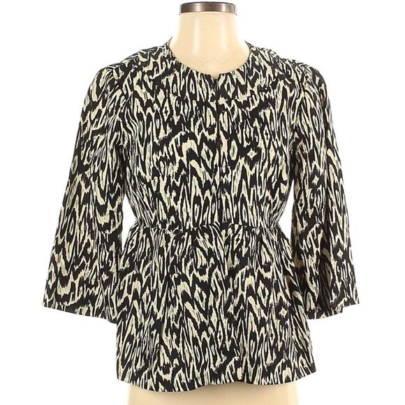 Nanette Lepore Womens Tribal Black/White/Teal-Gray 3/4 Length Sleeve Blazer-Sz 4 - Picture 13 of 14